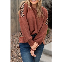 Chestnut Exposed Seam Aztec Patchwork Baggy Top