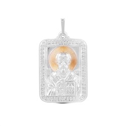 Подвеска-икона из родированного серебра с золочением - св.Николай