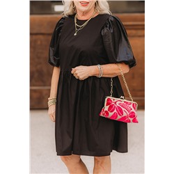 Black Plus Size Half Puff Sleeve Swing Dress