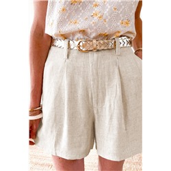 Beige High Rise Wide Leg Cotton Blend Casual Shorts