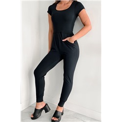 Black Short Sleeve Pocket Jogger Bottom Athleisure Jumpsuit