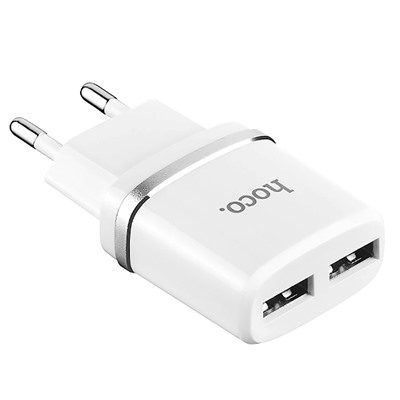 Адаптер Сетевой с кабелем Hoco C12 (повр. уп.) 2USB 2,4A/10W (USB/Lightning) (white)