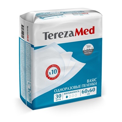 Пеленки одноразовые впитывающие TerezaMed Basic 60 x 60, 30 шт