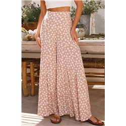 Khaki Boho Floral High Waist Flare Pants