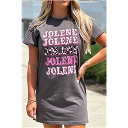 Dark Grey JOLENE Graphic Crewneck Tunic T Shirt