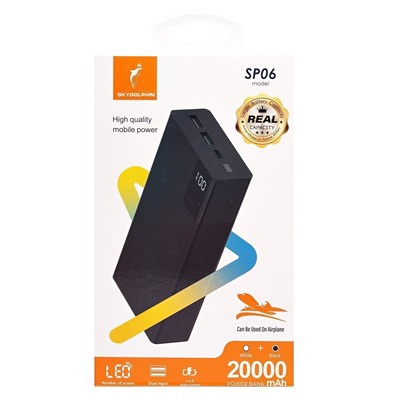 Внешний аккумулятор SKYDOLPHIN SP06 20000mAh Type-C/USB*2 (black)