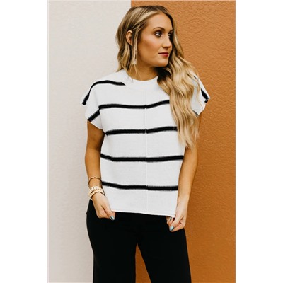 White Striped Batwing Sleeve Sweater Tee