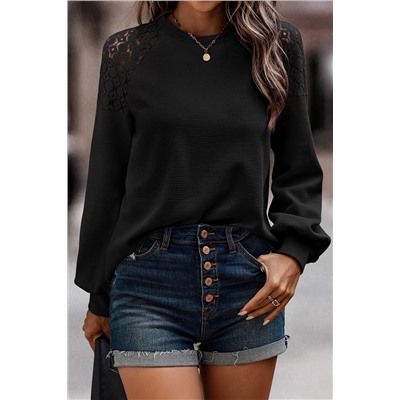 Black Lace Long Sleeve Textured Pullover