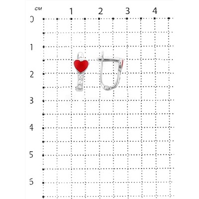 Серьги детские из серебра с эмалью и фианитами родированные - Сердечки