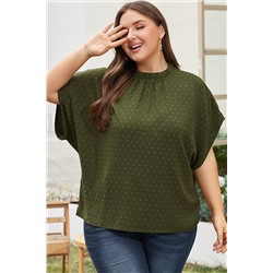 Moss Green Plus Size Swiss Dot Mock Neck Tied Nape Top