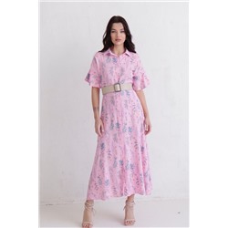 11809 Платье-рубашка удлинённое розовое с принтом
