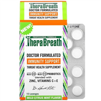 TheraBreath, Immunity Support, Throat Health Supplement, Mild Citrus Mint, 10 Lozenges