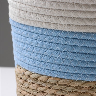 Кашпо плетеное "Намибия", 25,5х25,5х23 см, натуральный, голубой, белый
