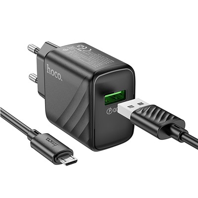 Адаптер Сетевой с кабелем Hoco CS21A Rich QC3.0 (повр. уп.) USB 18W (USB/Micro USB) (black)