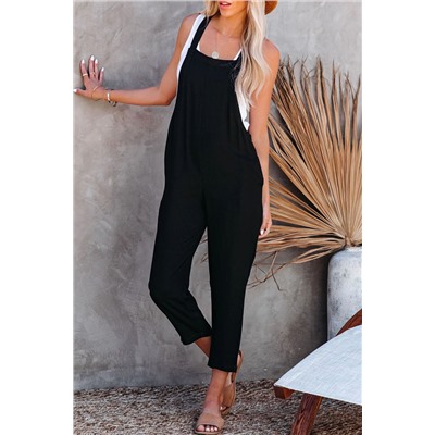 Black Adjustable Buckle Straps Cropped Jumpsuit