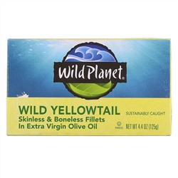 Wild Planet, Wild Yellowtail Skinless & Boneless Fillets In Extra Virgin Olive Oil, 4.25 oz (120 g)