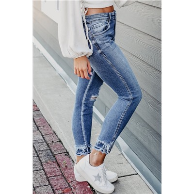 Light Blue Distressed Frayed Ankle Skinny Jeans