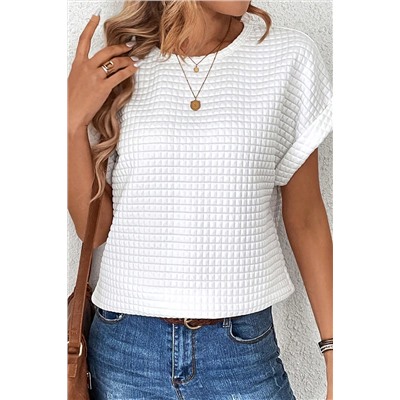 White Checkered Textured Bat Sleeve T Shirt