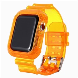 Ремешок - ApW21 Apple Watch 42/44/45мм прозрачный силикон на пряжке+кейс (orange)