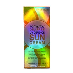 Крем солнцезащитный для лица и тема Oil-Free UV Defence Sun Block Cream SPF50+PA+++ FarmStay, Корея, 70 мл Акция
