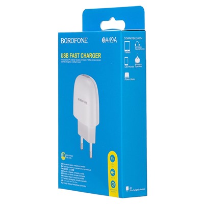 Адаптер Сетевой Borofone BA49A Vast USB 2,1A/10W (white)