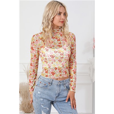 Multicolor Floral Lettuce Hem Long Sleeve Top