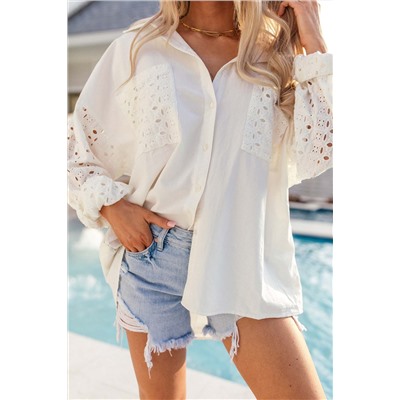 White Lace Patch Chest Pocket Button-Up Shirt