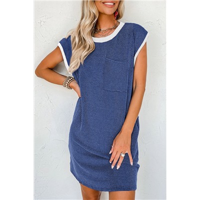 Sail Blue Rib Textured Cap Sleeve T-Shirt Dress