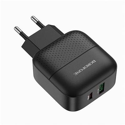 Адаптер Сетевой Borofone BA46A Premium PD QC3.0 USB/Type-C 3A/18W (black)