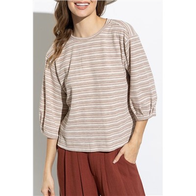 Striped Print Bracelet Sleeve Crew Neck Top