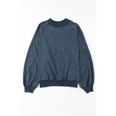 Sky Blue Drop Shoulder Crew Neck Pullover Sweatshirt