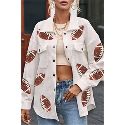 Beige Bubble Gum Texture Sequined Football Shacket