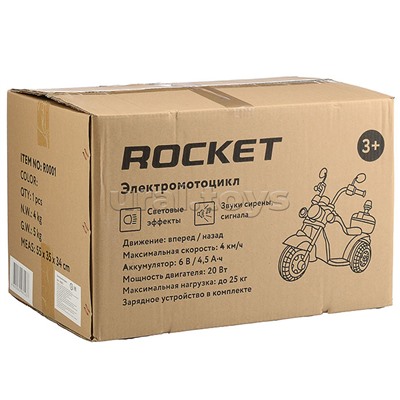 Детский электромотоцикл ROCKET «Чоппер»,1 мотор 20 ВТ, красный