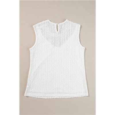 White Guipure Lace Crochet Keyhole Back Tank Top