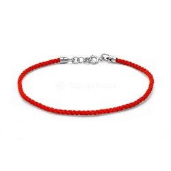 Браслет красный шнурок с элементами из родированного серебра