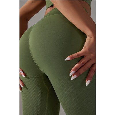 Duffel Green Solid Color High Waist Butt Lifting Active Leggings