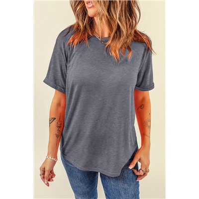 Gray Casual Plain Crew Neck Tee