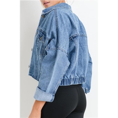 Sky Blue Medium Wash Chunky Cropped Denim Jacket