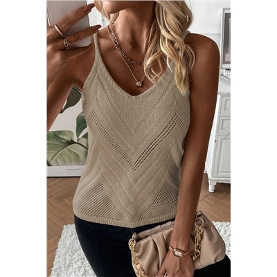 Parchment Chevron Pointelle Knit Spaghetti Straps Sweater Vest