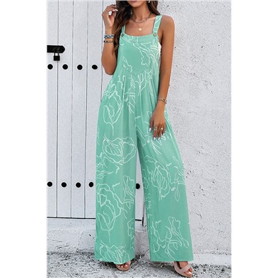 Moonlight Jade Printed Bib Wide Leg Overalls