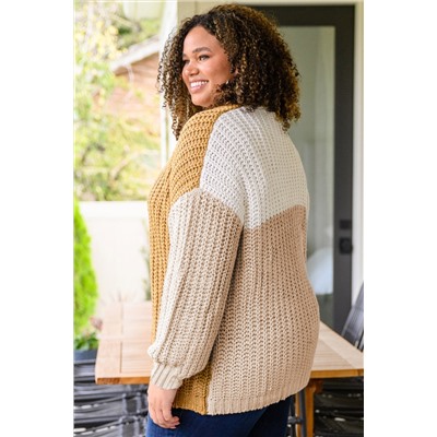 White Color Block Knitted Open Front Plus Size Cardigan