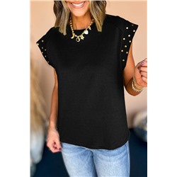 Black Studded Short Sleeve Top