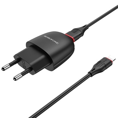 Адаптер Сетевой с кабелем Borofone BA49A Vast USB 2,1A/10W (USB/Lightning) (black)