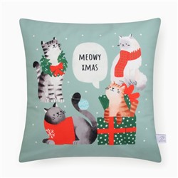 Новый год. Чехол на подушку Этель "Meow X-mas" 40*40 см, 100 п/э, велюр