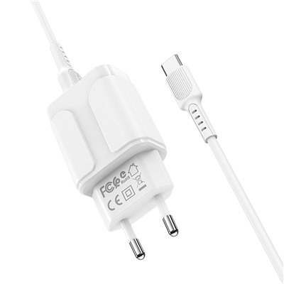 Адаптер Сетевой с кабелем Borofone BA37A Speedy 2USB 2,4A/10W (USB/Type-C) (white)