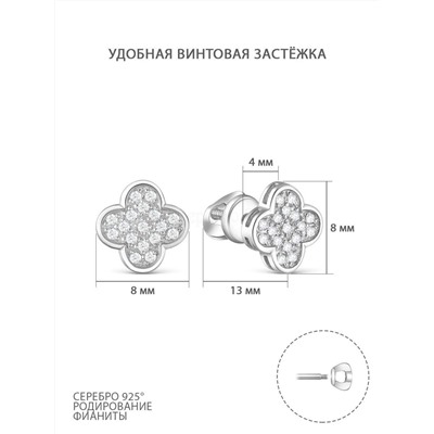 Серьги-пусеты из серебра с фианитами родированные