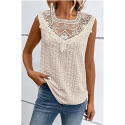 Apricot Guipure Lace Crochet Keyhole Back Tank Top