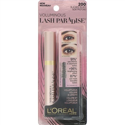 L'Oreal, Тушь для ресниц Voluminous Lash Paradise, угольно-черная 200, 8,5 мл