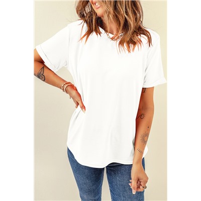 White Casual Plain Crew Neck Tee