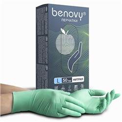 Перчатки нитриловые зелёные BENOVY Nitrile MultiColor 1 пара (L)